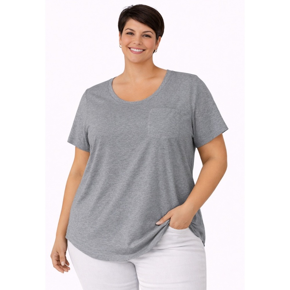 Ambiance Pocket T-Shirt‎ Womens 2X Gray NEW Cotton Modal Scoop Neck Curved Hem